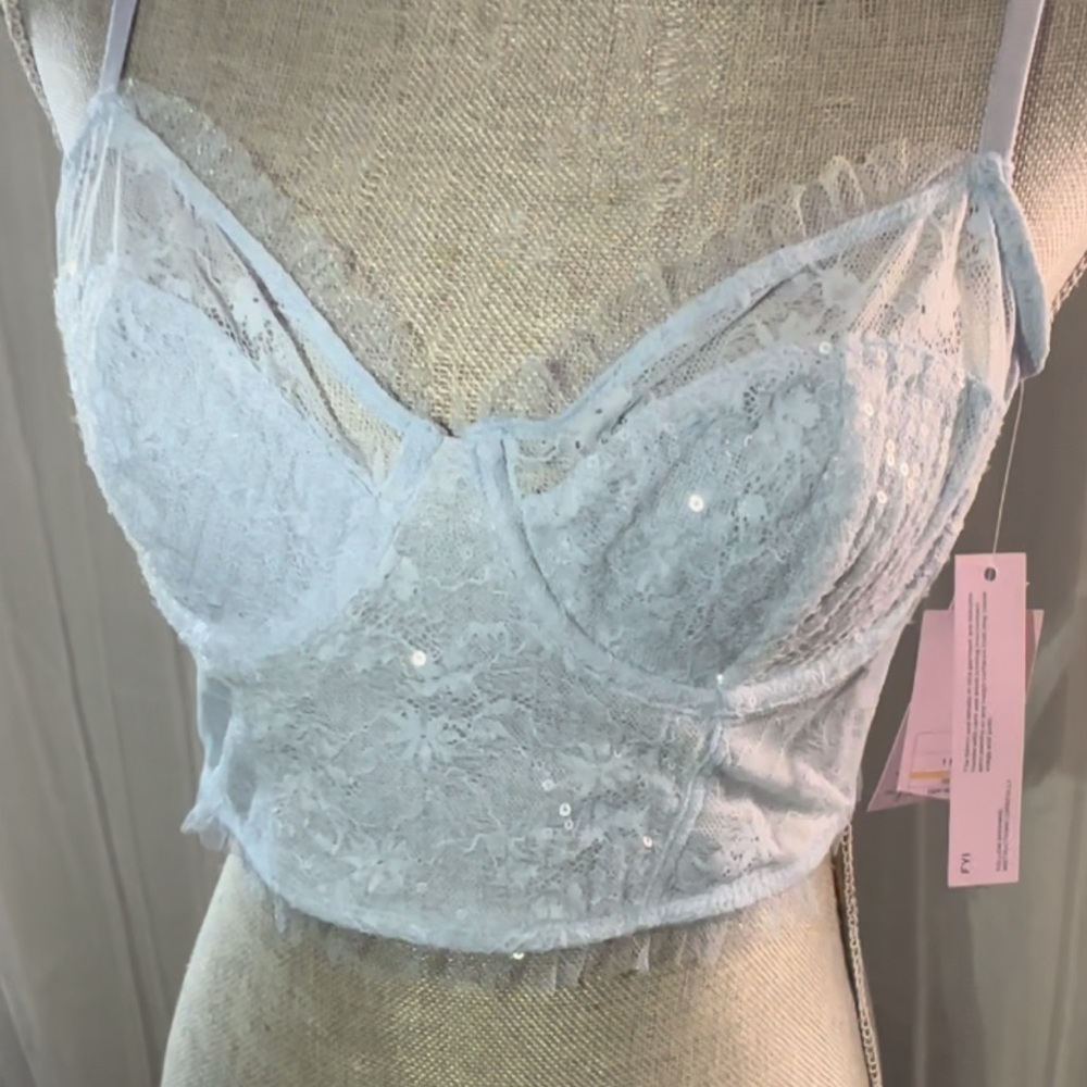 SO light blue Lace Sequin Longline Bralette
